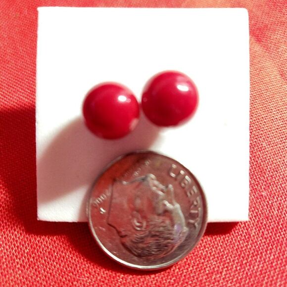 Natural Red Agate Gemstone Round Bead Ball Stud Earrings - Picture 5 of 5